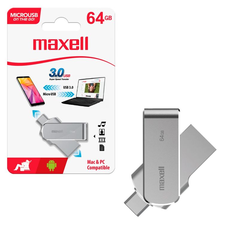 Pendrive MicroUSB OTG 3.0 64GB Maxell Compatible MAC Windows-0