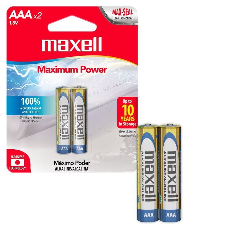 Pilas AAA LR03x2 1.5V Alcalina Maxell Durabilidad y Potencia-0