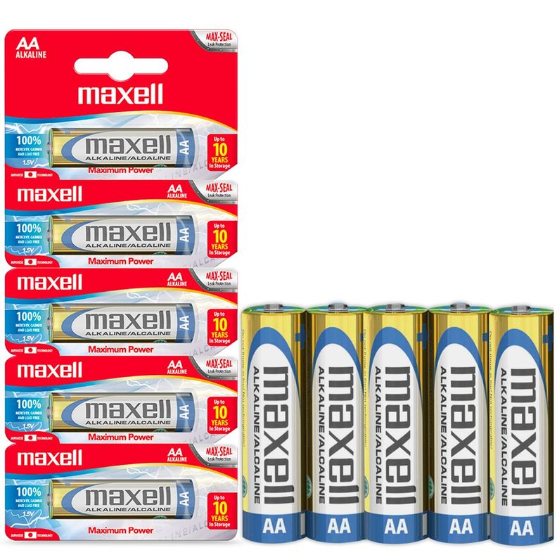 Pilas AA LR6 x5 1.5V Alcalina Maxell Durabilidad y Potencia-0