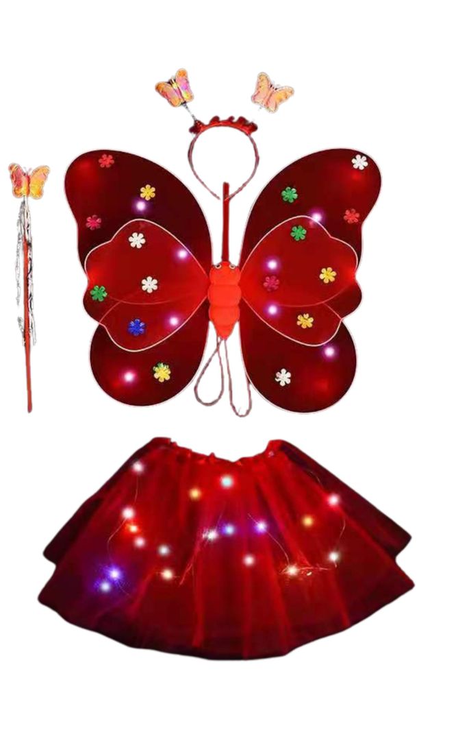 Disfraz Alas Hada Mariposa Con Luz Led Falda+varita+cintillo-0
