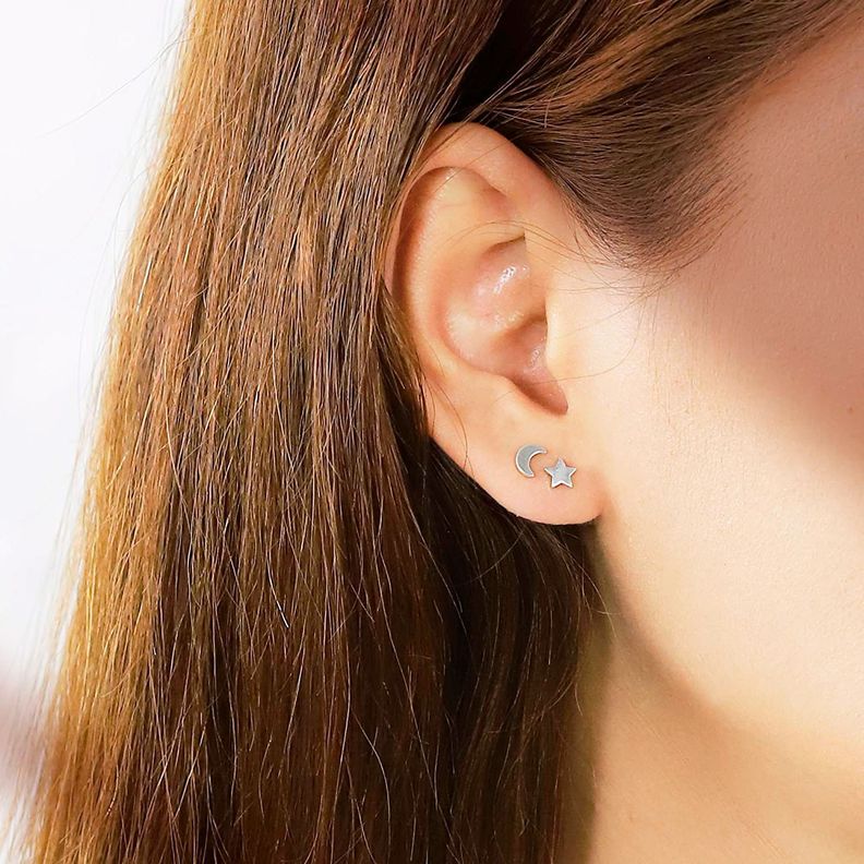 Aros Aritos Estrella Y Luna Plata 925 - Mabelita-2