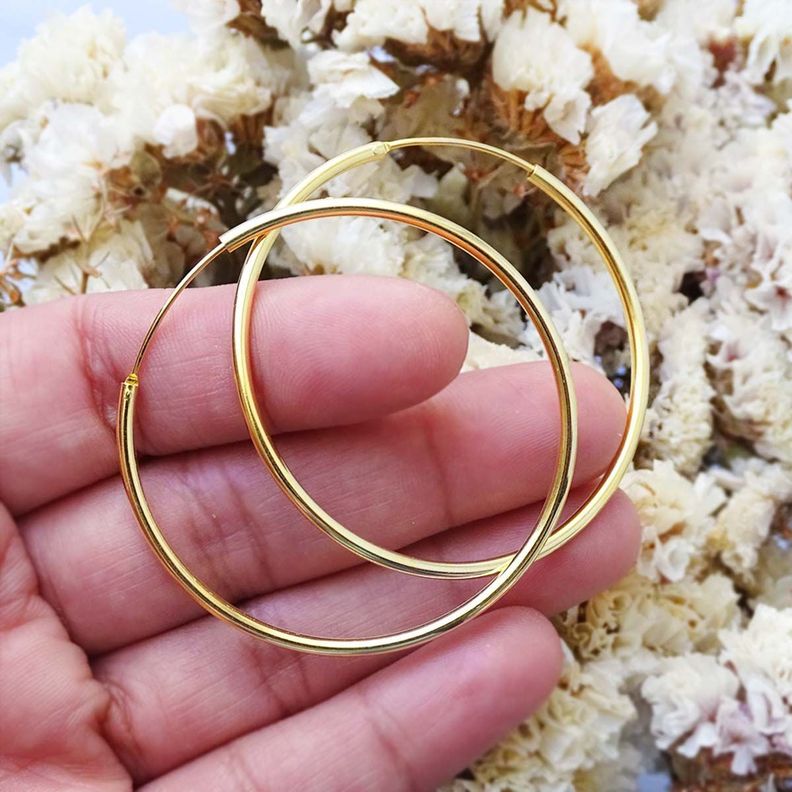 Aros Argollas De Plata Bañadas En Oro 18k (50mm) - MABELITA-3