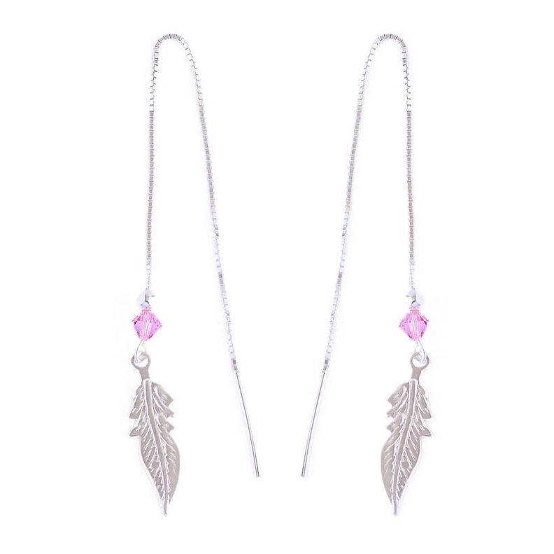 Aros De Plata 925 Plumas Con Cristal Rosa - MABELITA