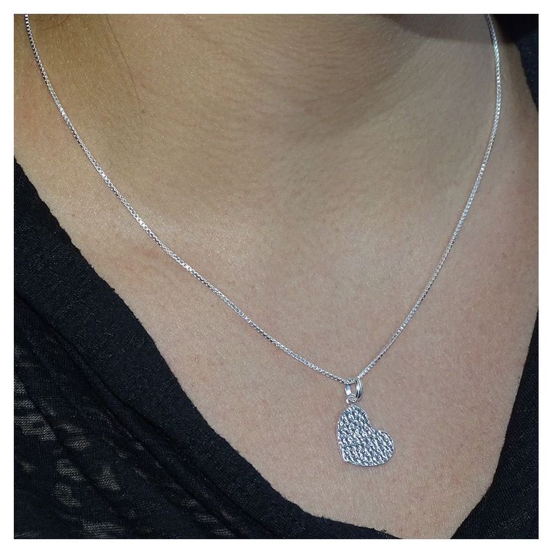 Cadena Plata Fina Corazón Martillado - Mabelita-2