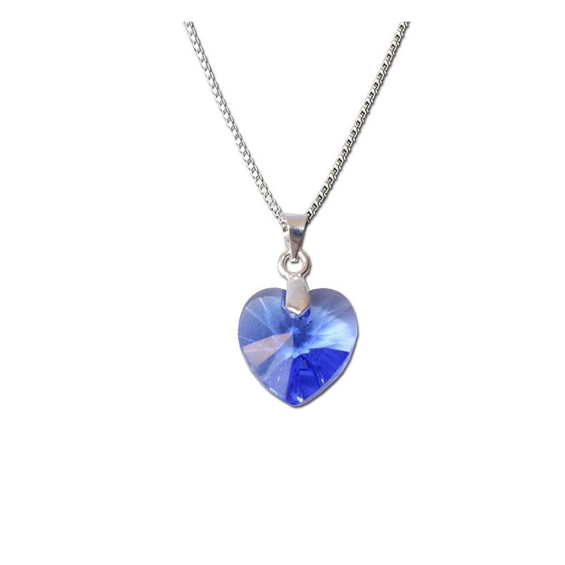 Cadena De Plata (veneciana) con Cristal Corazón Azul - MABELITA-0