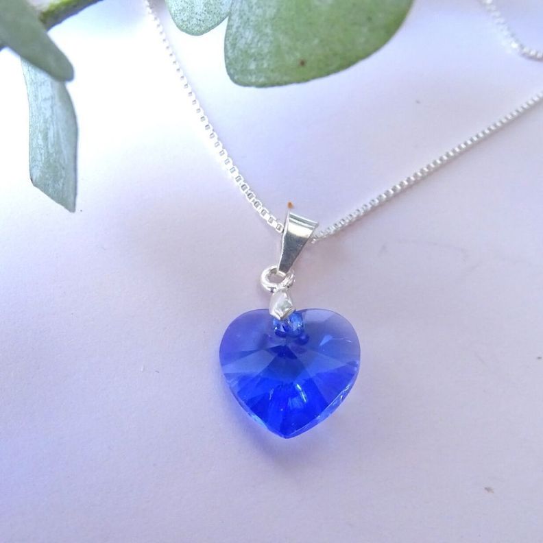 Cadena De Plata (veneciana) con Cristal Corazón Azul - MABELITA-2