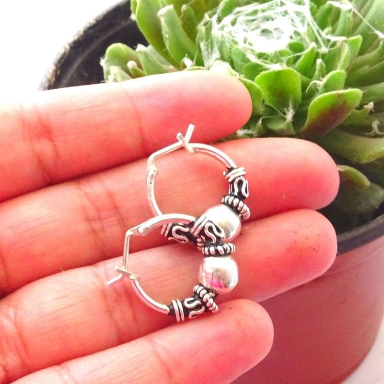 Aros Argollas De Plata Bali 1,6 Cm Largo - MABELITA-2