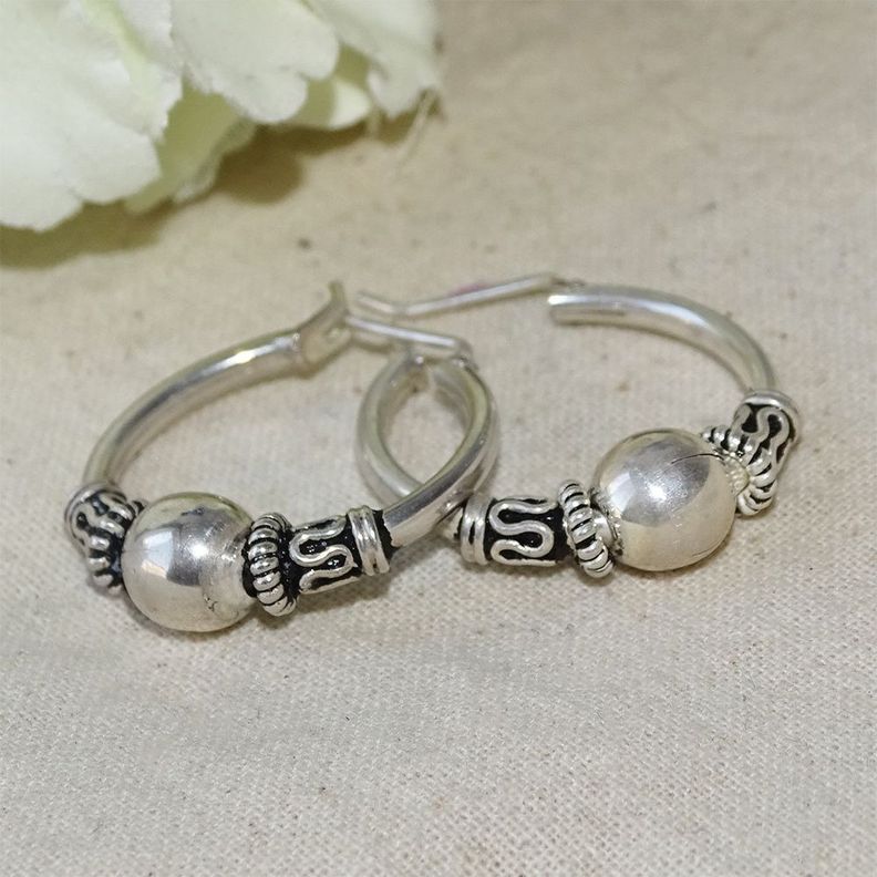 Aros Argollas De Plata Bali 1,6 Cm Largo - MABELITA-1