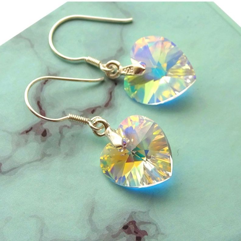 Aros Corazón Con Cristales Aurora Boreal - MABELITA-1