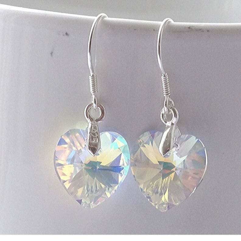 Aros Corazón Con Cristales Aurora Boreal - MABELITA-2