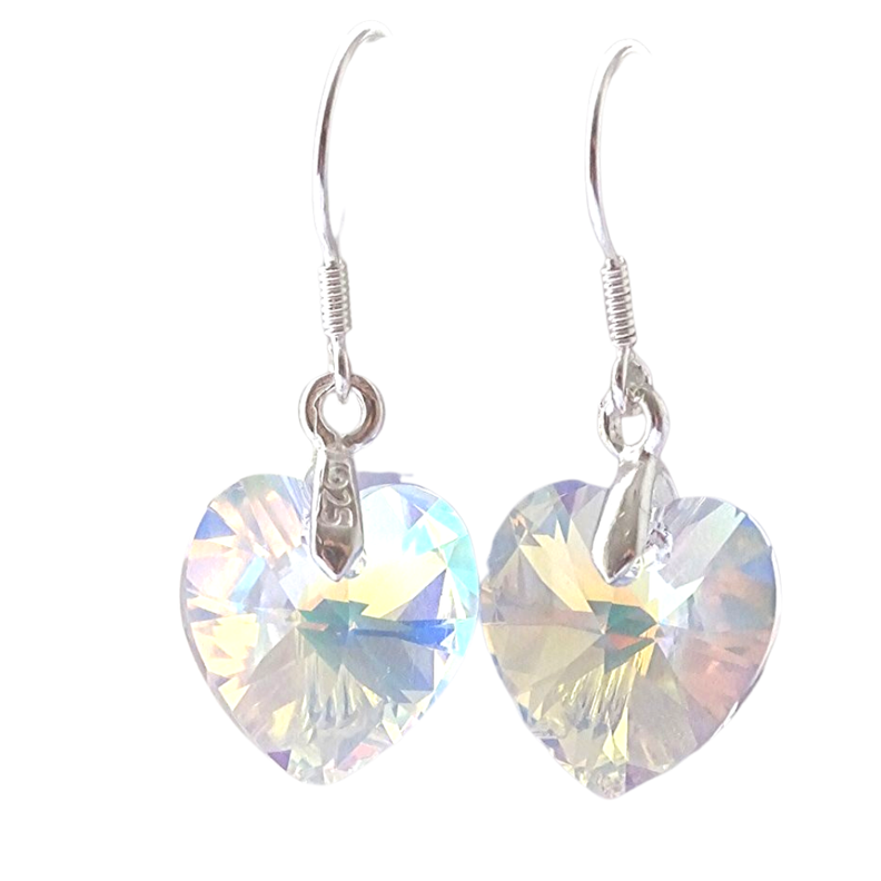 Aros Corazón Con Cristales Aurora Boreal - MABELITA-0