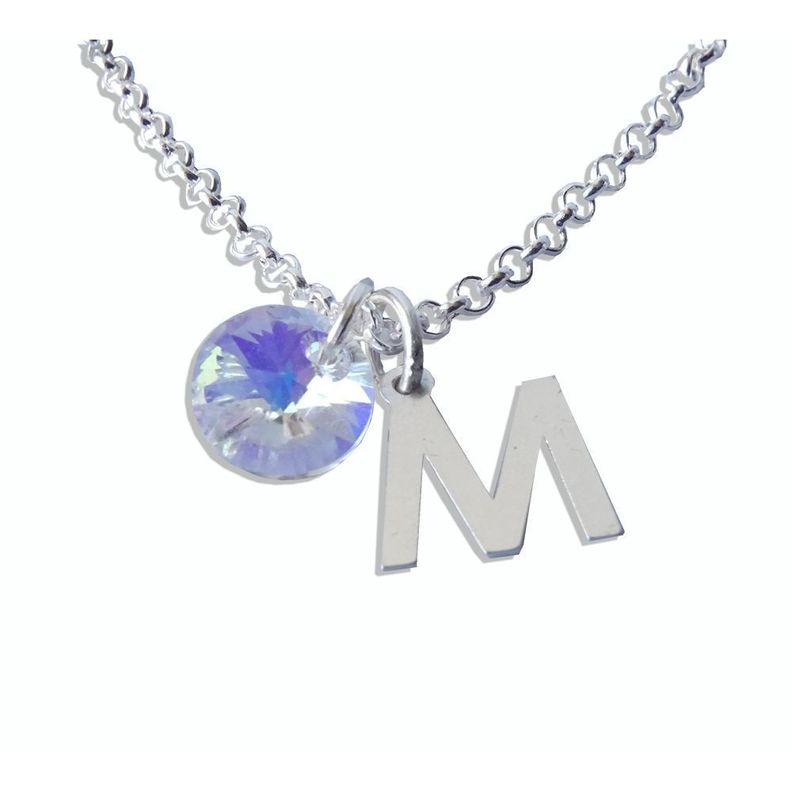 Cadena Plata Mujer Con Inicial Y Cristal - MABELITA-0