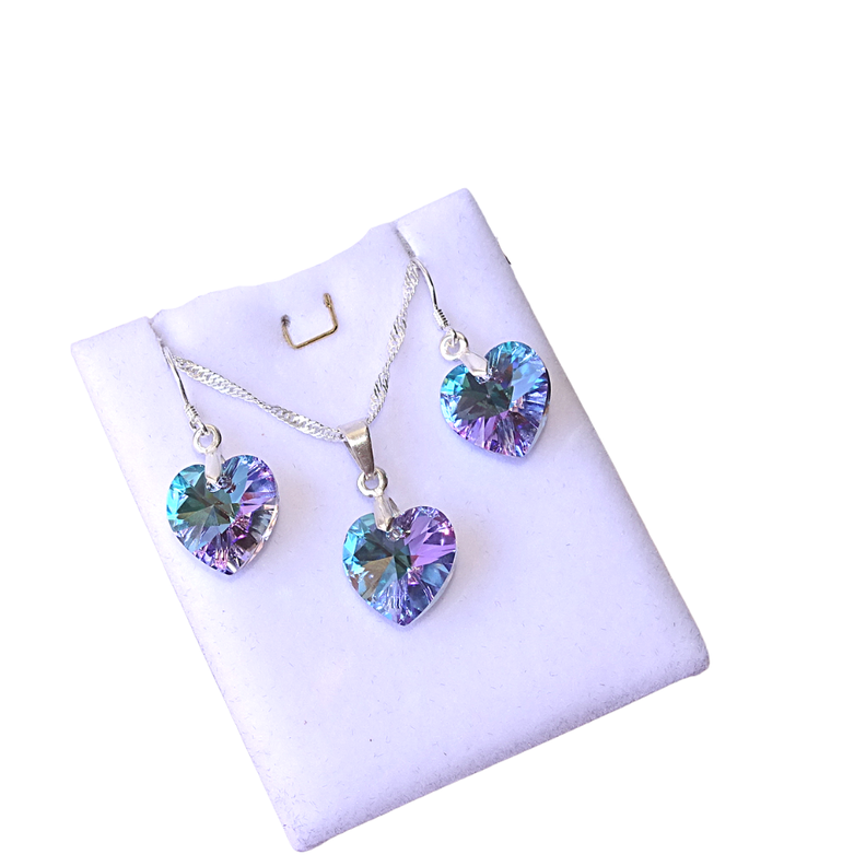 CONJUNTO DE PLATA CORAZONES VIOLETA