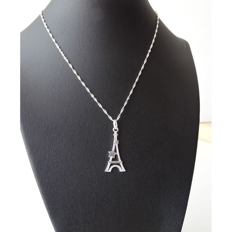 Cadena De Plata Fina (singapur) Con Torre Eiffel - MABELITA-1