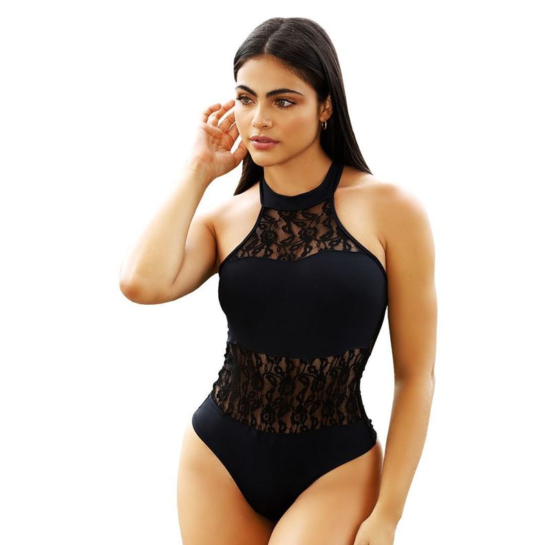 Body Colombiano con diseño de flores en blonda-0