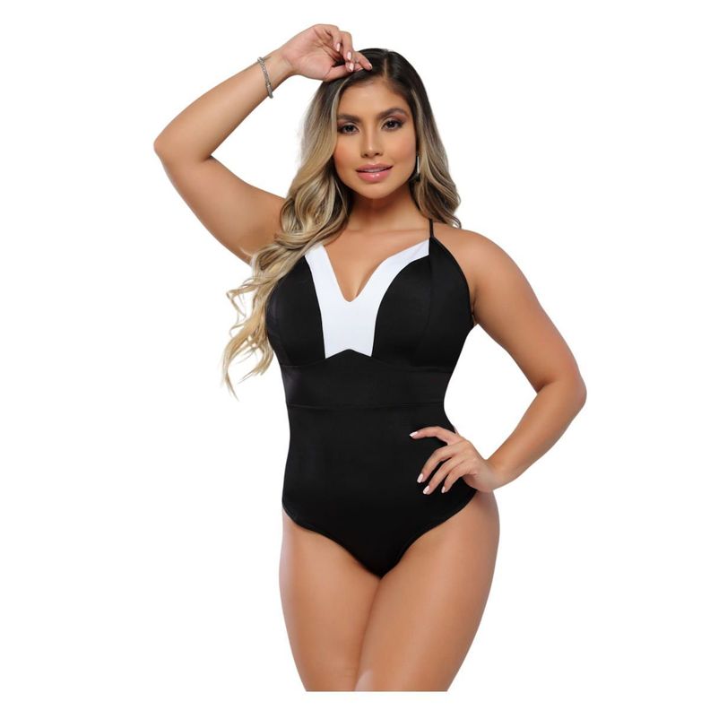 Body Colombiano cuello blanco con faja abdominal interna -0