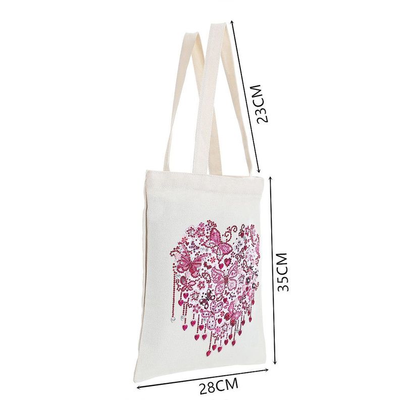 Bordado Diamante Bolsa Reutilizable de Lona Corazón Rosa-2