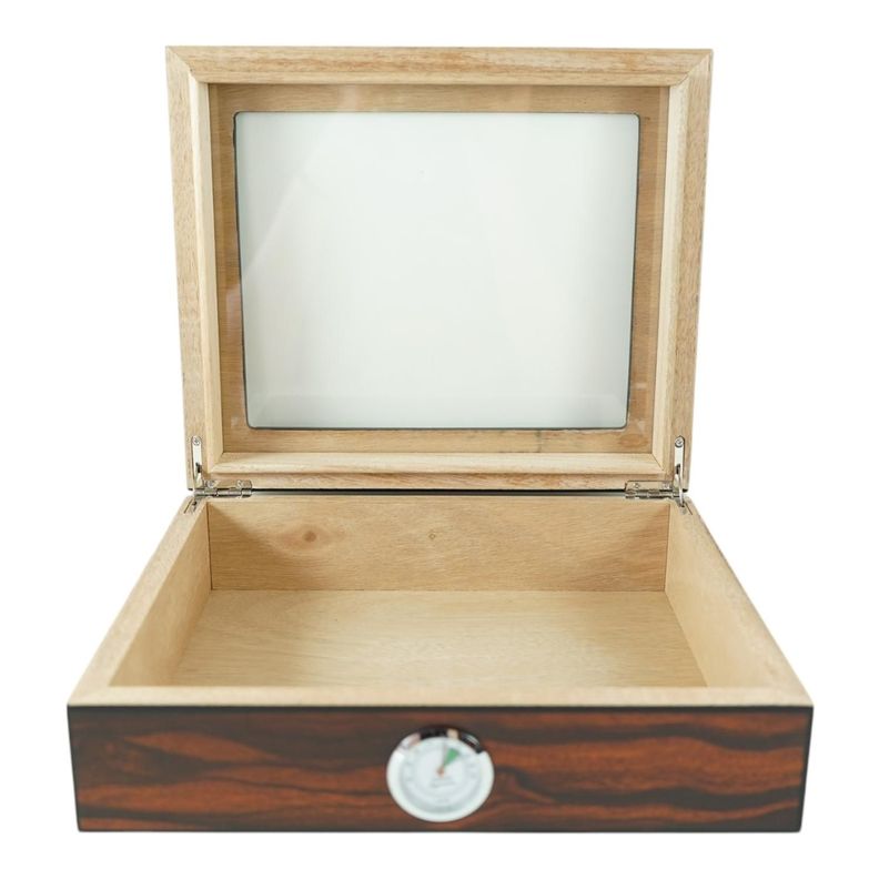 CAJA HUMIDOR DE PUROS MADERA CAOBA + HIGROMETRO Y CENICERO-4