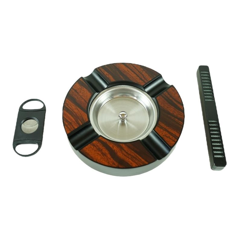 CAJA HUMIDOR DE PUROS MADERA CAOBA + HIGROMETRO Y CENICERO-5