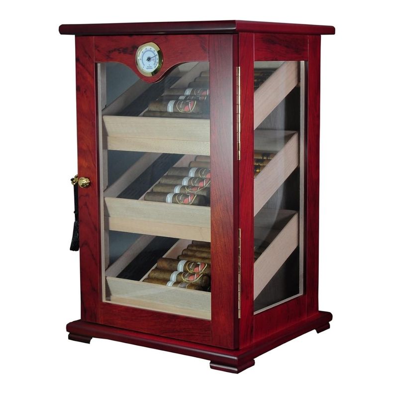 GABINETE HUMIDOR DE PUROS MADERA CAOBA 3 NIVELES CON HIGROMETRO-0