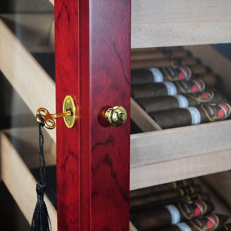 GABINETE HUMIDOR DE PUROS MADERA CAOBA 3 NIVELES CON HIGROMETRO-2