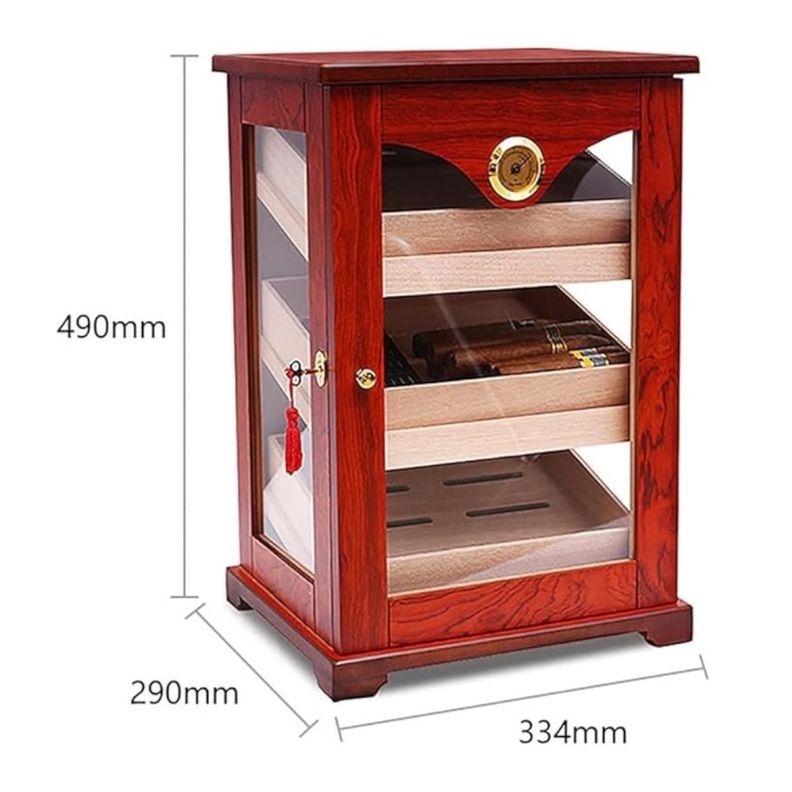 GABINETE HUMIDOR DE PUROS MADERA CAOBA 3 NIVELES CON HIGROMETRO-3