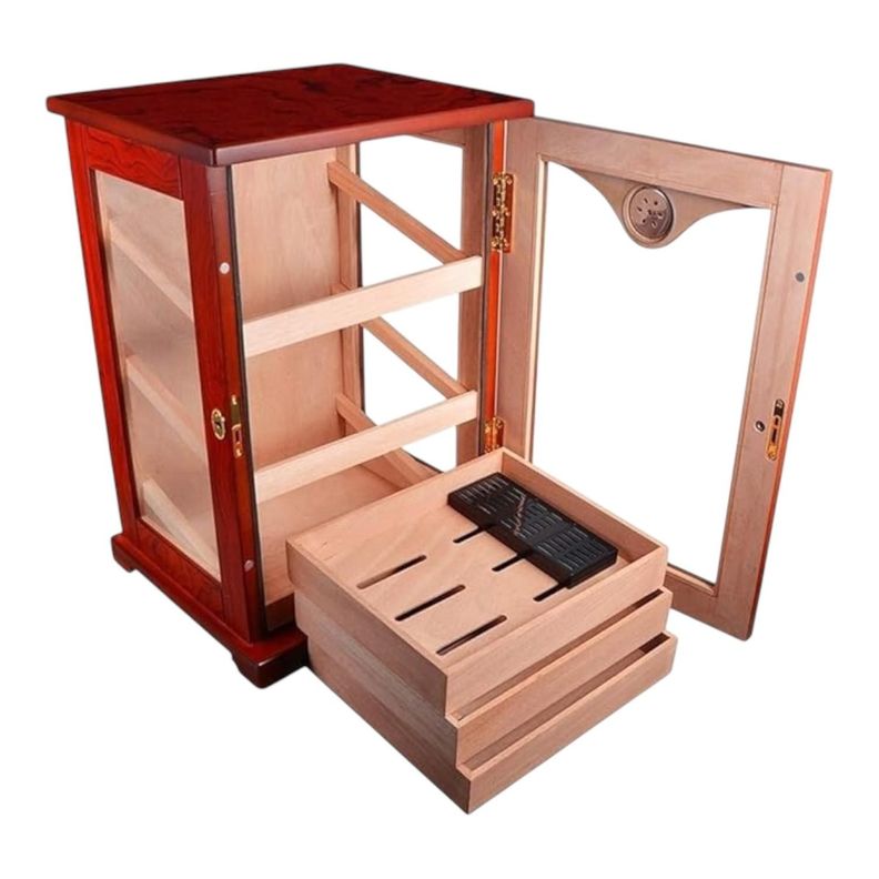 GABINETE HUMIDOR DE PUROS MADERA CAOBA 3 NIVELES CON HIGROMETRO-4
