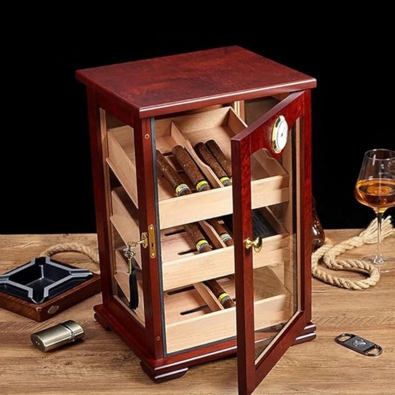 GABINETE HUMIDOR DE PUROS MADERA CAOBA 3 NIVELES CON HIGROMETRO-6