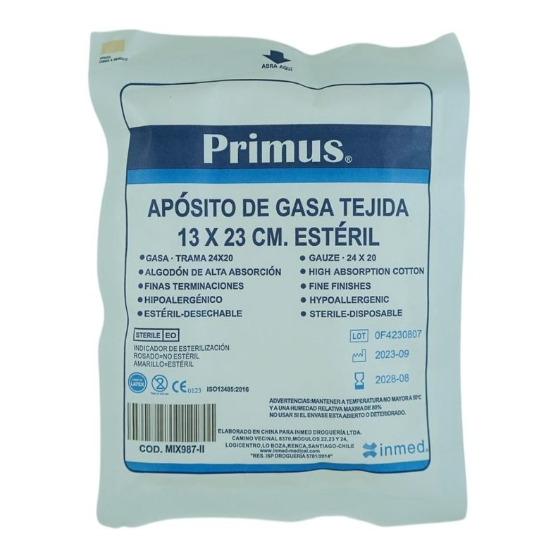 APOSITO DE GASA TEJIDA 13X23CM ESTERIL 50 UNIDADES Blanco