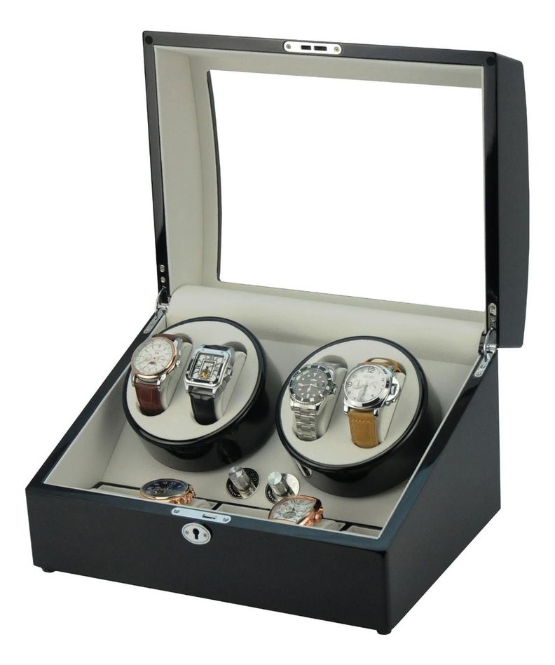 Caja Watch Winder Madera 4 + 5 Relojes Interior Terciopelo-1