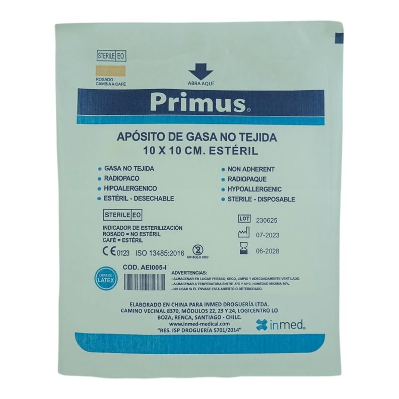 APOSITO DE GASA NO TEJIDA 10X10CM ESTERIL 20 UNIDADES Blanco