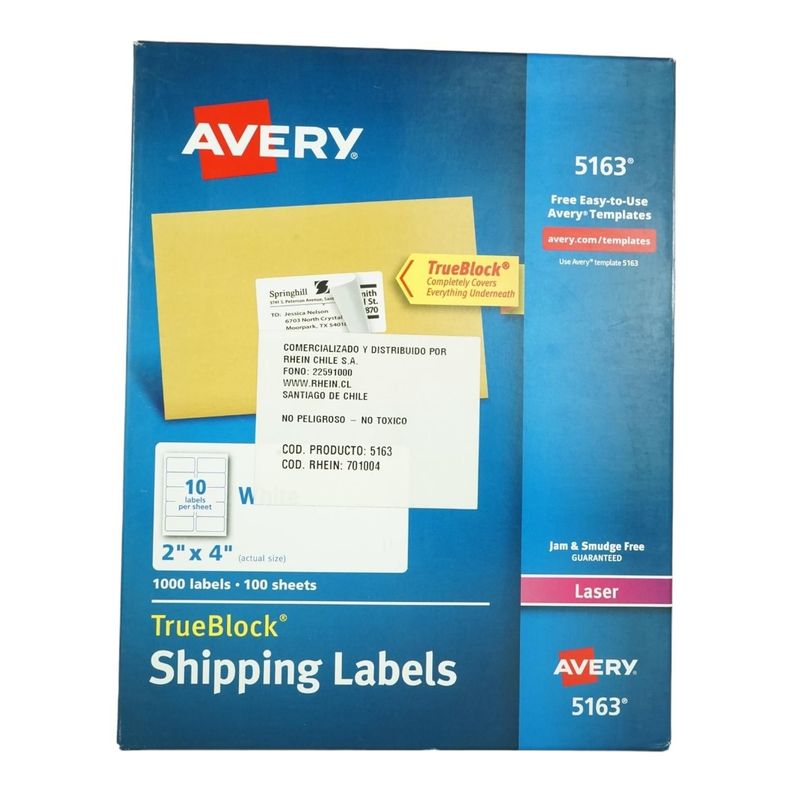1000 ETIQUETAS 5,1X10,2 CM AVERY 5163 - 100HJS CARTA BL-1