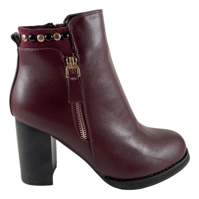 Botin Via Uno Burdeo Taco Cuero Pu-0
