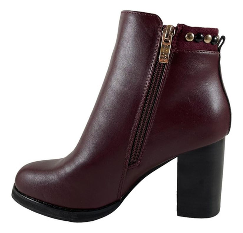 Botin Via Uno Burdeo Taco Cuero Pu-4