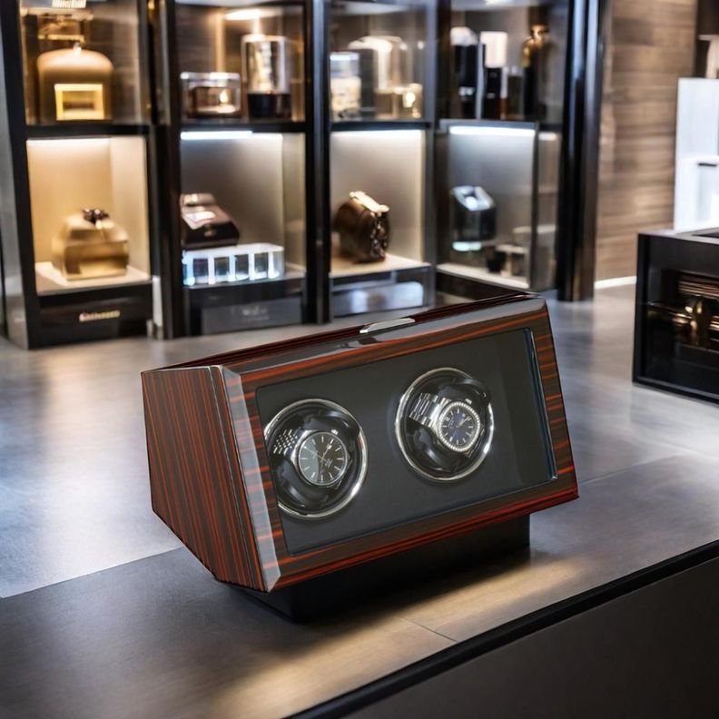 Caja Watch Winder Madera 2 Relojes Exhibidor Lujo-5