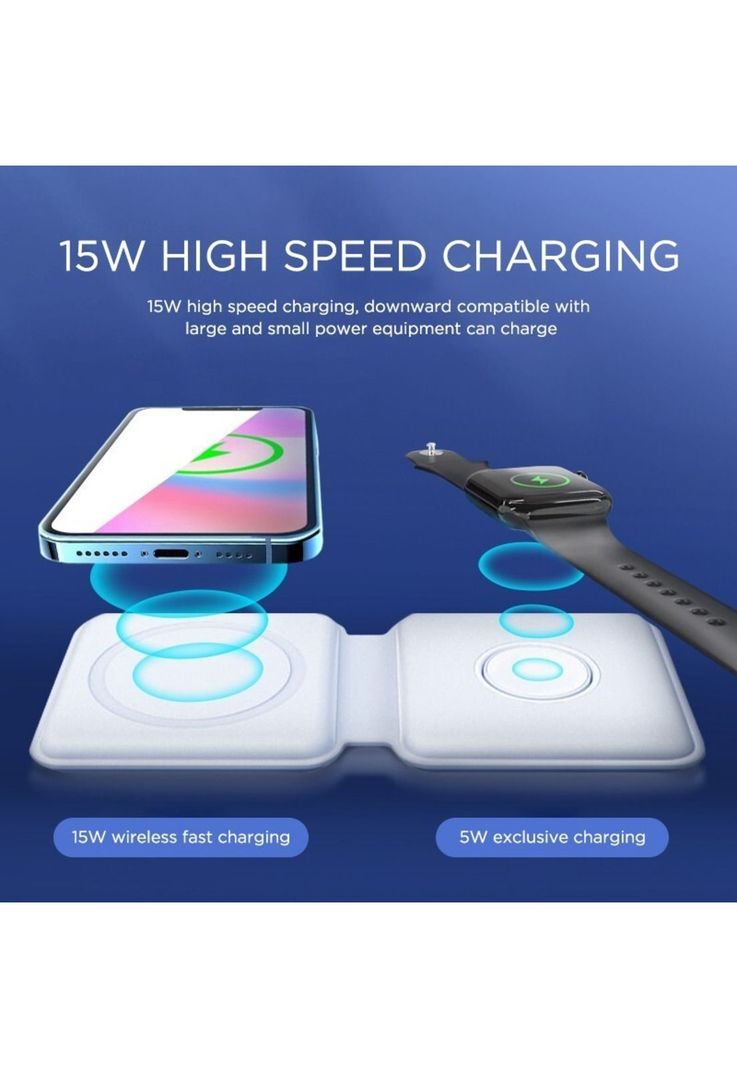 Cargador Inalámbrico iPhone Magsafe 2en1 Dual 15w C. Rápida-5