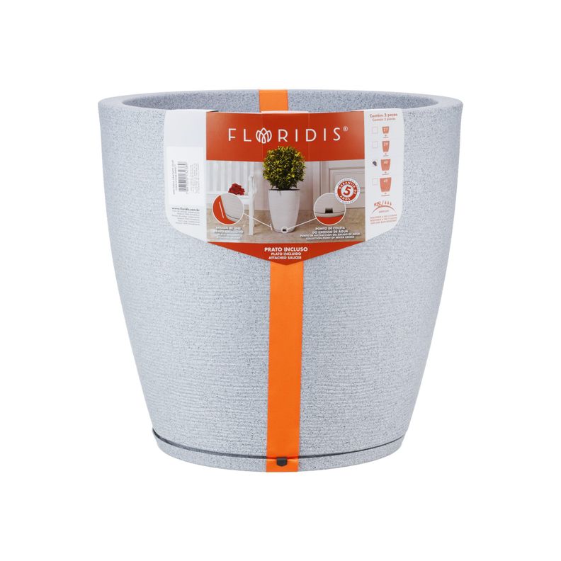 MACETERO FLORIDIS AMSTERDAM GRIS CLARO 45CM CON PLATO-2