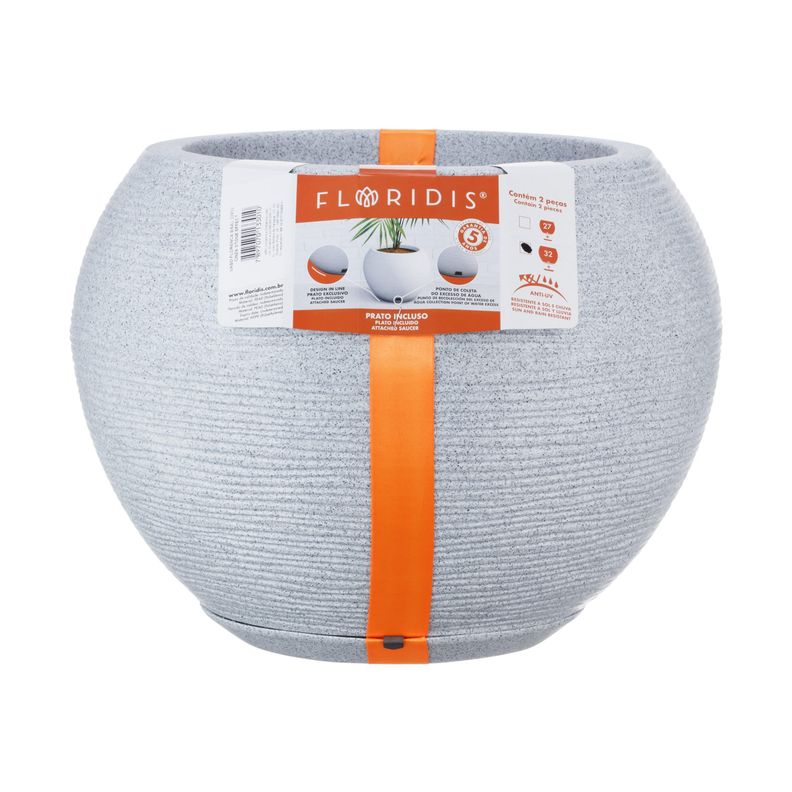 MACETERO FLORIDIS FLORENCIA GRIS CLARO 32CM CON PLATO-1
