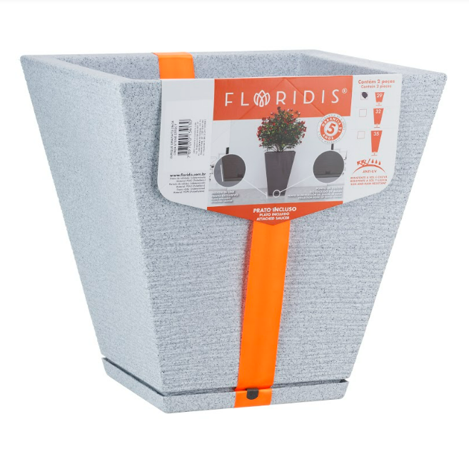 MACETERO FLORIDIS ZURIQUE GRIS CLARO 34CM CON PLATO-2