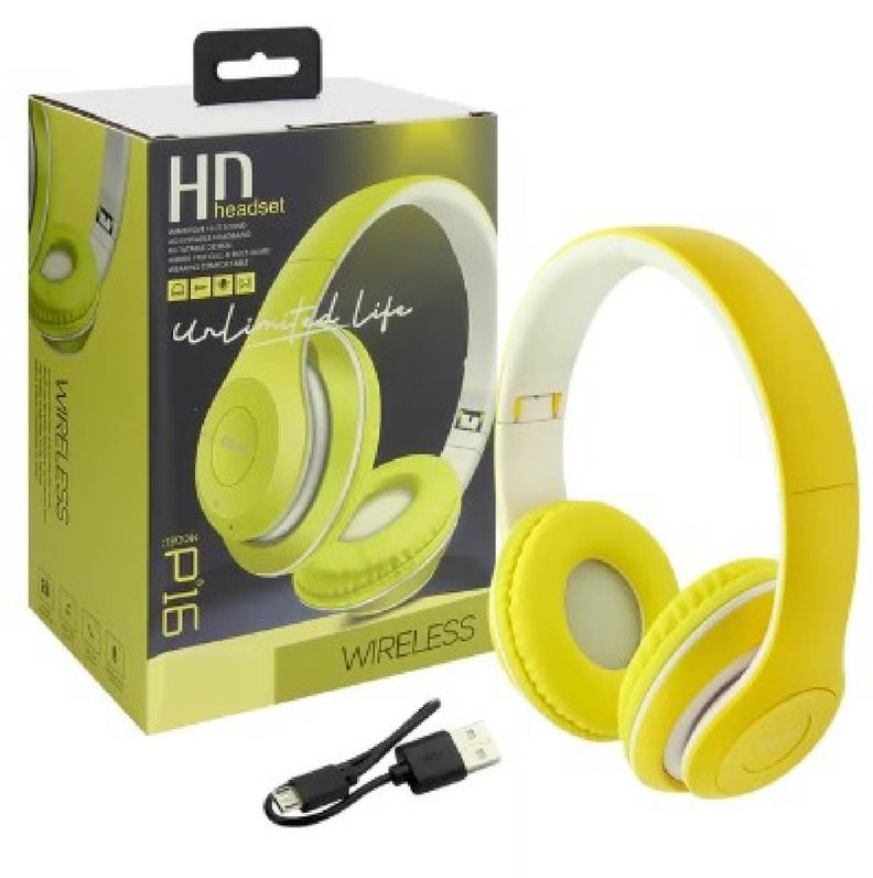 Audífonos Wireless P16 Bluetooth Recargable Headphones Amarillo-1