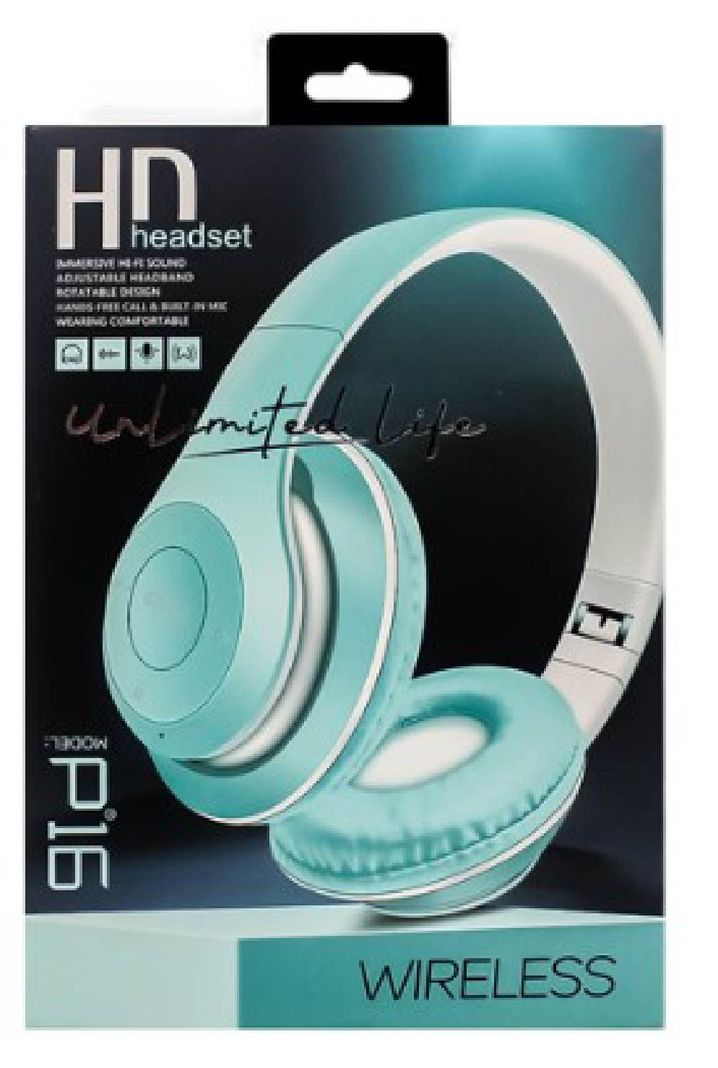Audífonos Wireless P16 Bluetooth Recargable Headphones Celestes-1
