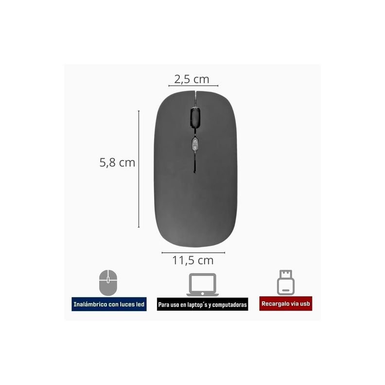 Mouse Inalámbrico Recargable 2.4Ghz Led Rgb Distancia 10Mts-1