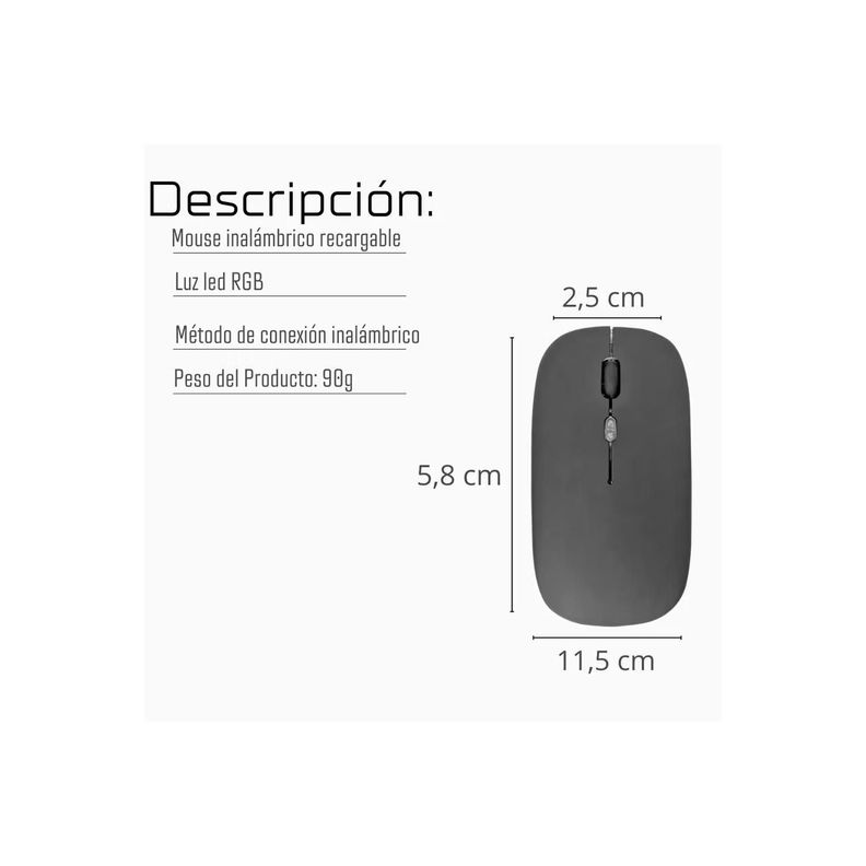 Mouse Inalámbrico Recargable 2.4Ghz Led Rgb Distancia 10Mts-3