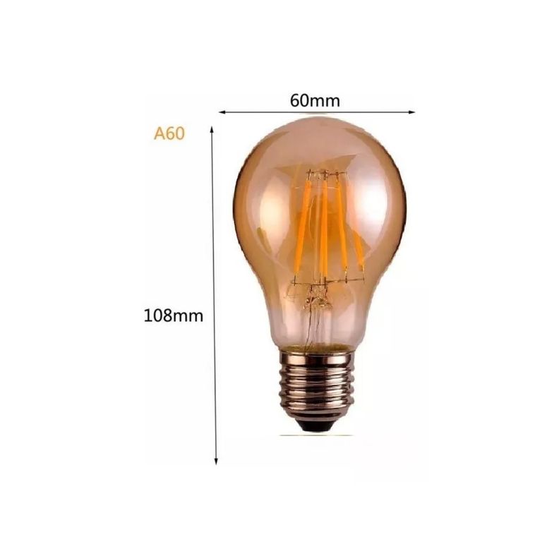 Pack 6 Ampolleta Vintage Led Filamento Modelo A60 Luz Calida-2