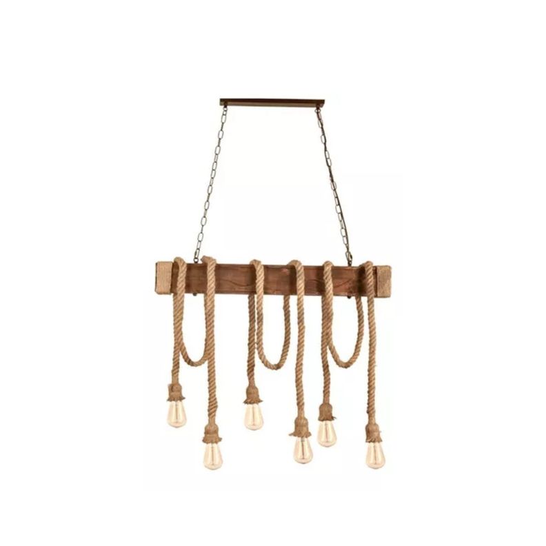 Lampara Colgante Rustica Madera 6 Sogas Vintage Retro E27-0