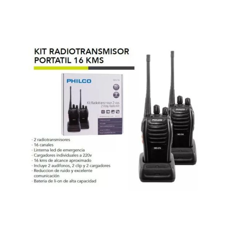 Radiotransmisor Portátil 16 Kms Philco Md-216 Walkie Talkie-1