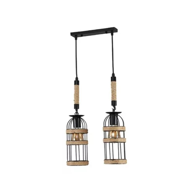 Lámpara Doble Colgante Cáñamo Rustica Vintage  Soquete E27-0