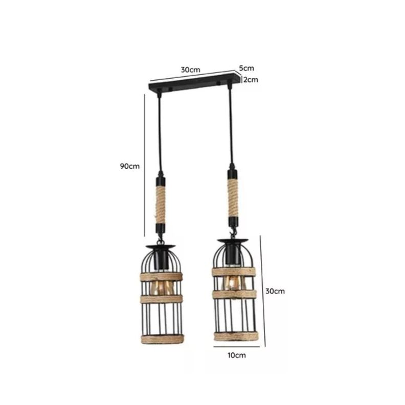 Lámpara Doble Colgante Cáñamo Rustica Vintage  Soquete E27-3