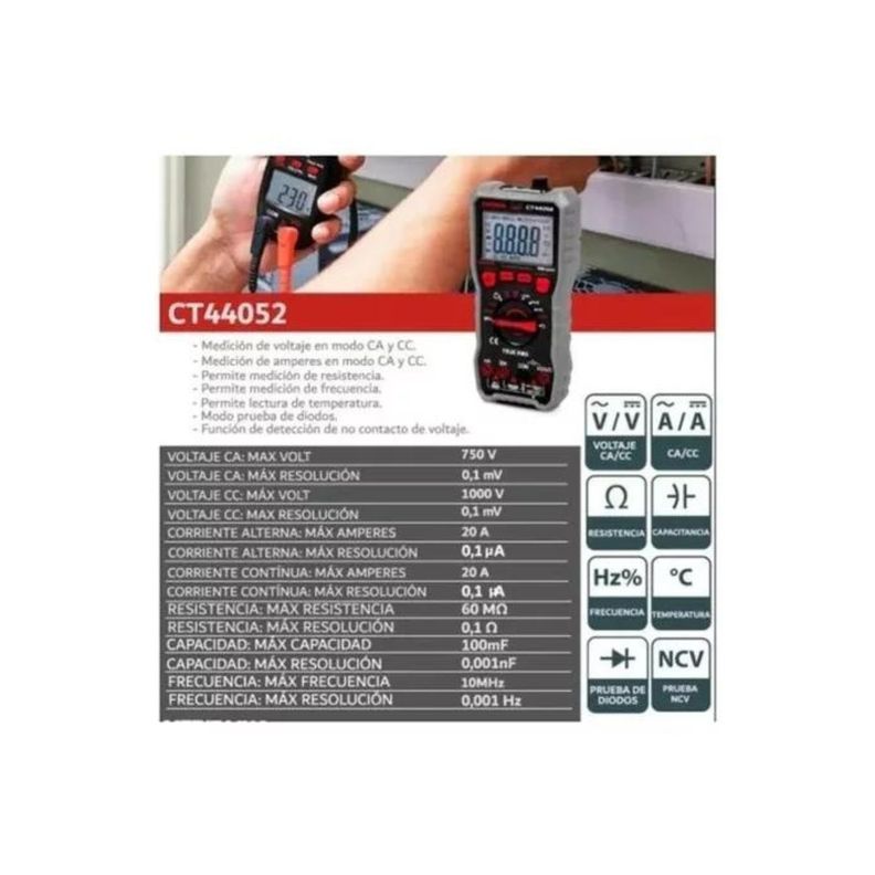 Multimetro Multi Tester Medidor Digital Portatil 750v Crown-6