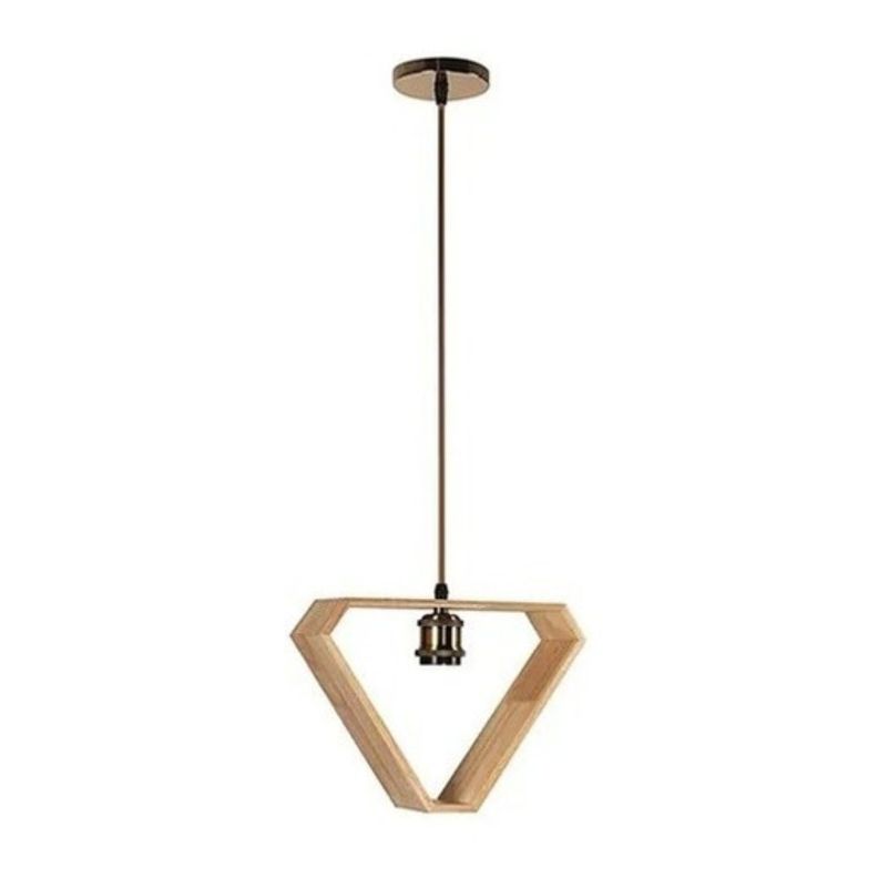Lampara Retro Triangulo Colgante Vintage Soquete E27 Madera-0